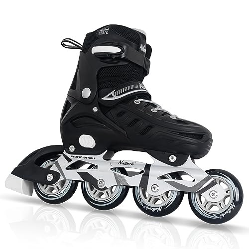 Nattork Inline-Skates für Jungen und Mädchen Männer Frauen, 4 Größen verstellbare Klingen Rollschuhe Anfänger für Erwachsene Jugend (Schwarz, X-Large (EU 37-41/240-265))