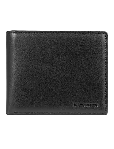 Leandro Lido Kunstleder Geldbeutel Kartenhalter Geldbörse Herren, Damen mit Münzfach, Sichtfach, dünn, klein, kompakt, minimalistisch mit Geschenkbox Classic Brieftasche (Schwarz)