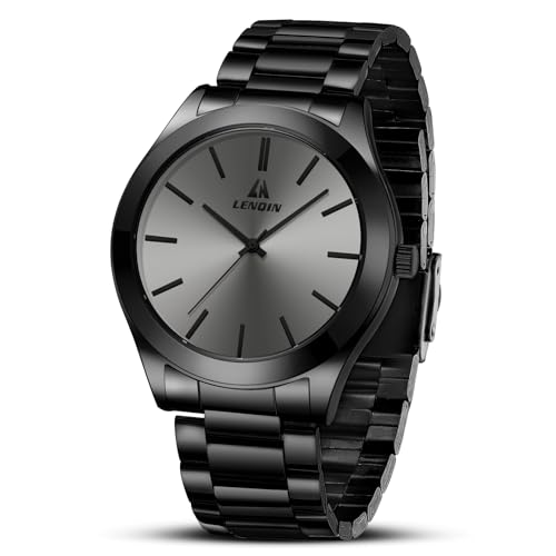 LN LENQIN Uhren Herren Edelstahl Herren Uhr 30m wasserdichte Armbanduhr Analoge Quarz Uhr Mode Freizeit Uhren für Männer