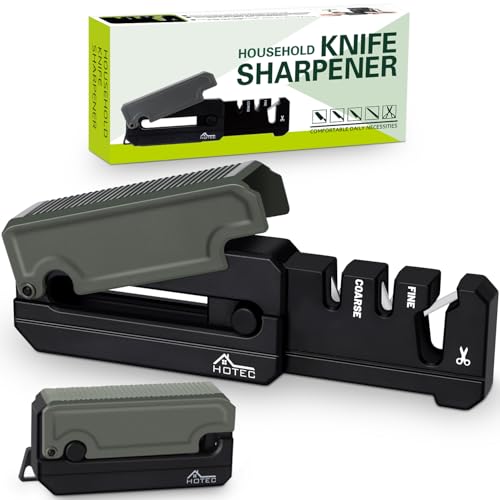 Hotec Messerschärfer,Messerschleifer für Messer, ABS Gehäuse, Keramik- & Wolframcarbid-Stäbe für Messer & Scheren, Skalierbares Design, Kompakt und handlich, Schwarz
