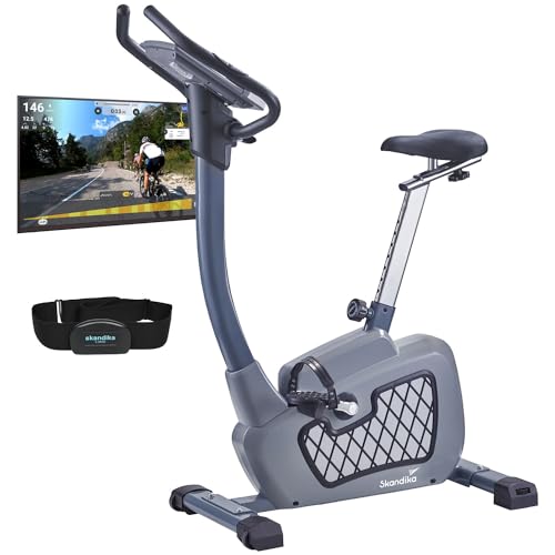Skandika Wiry Ergometer Heimtrainer Brustgurt 11 kg Schwungmasse 24 Trainingsprogramme 32 Widerstandsstufen Magnetbremssystem Bluetooth Kinomap App-Steuerung Transportrollen
