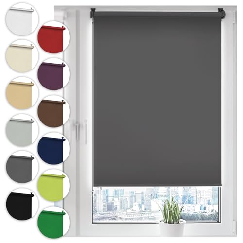 Verdunkelungsrollo Klemmfix ohne Bohren 100cm x 130cm Grau Verdunklungsrollo Fensterrollo Rollo Seitenzugrollo Klemmrollo für Fenster & Tür