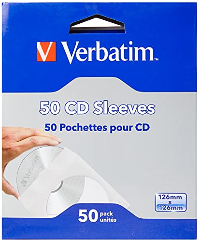 Verbatim CD Umschläge, 50 Stück, CD Hüllen, Hüllen für CD Rohlinge, Schutz vor Staub & Schmutz, CD Schutzhüllen mit Sichtfenster, verschließbare Papierhüllen für CD & DVD & Blu-Ray