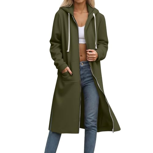 CSKJ Kapuzenjacke Damen Lang Elegant Kapuzenpullover Oversized Sweatjacke Reißverschluss Hoodie Jacke Langarm Herbst Winter Übergangsjacke Warm Fleecejacke Damenjacken Sweatshirt mit Kapuze