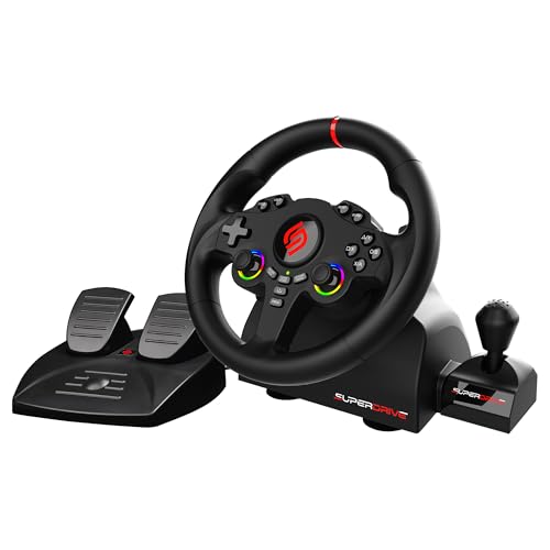 SUBSONIC – Superdrive 220 RS-X Lenkrad – Dual-Joystick-LED-Rennlenkrad mit Schalthebel, 180°-Drehung, Pedalen und Schaltwippen. Für Switch 2/Switch, PS4, PC und Xbox – Schwarz