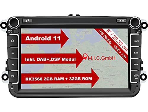 M.I.C. AV8V7-lite Android 11 Autoradio mit navi Ersatz für VW Golf t5 touran Passat RNS RCD Skoda SEAT: DSP DAB Plus Bluetooth 5.0 WiFi 2 din 8