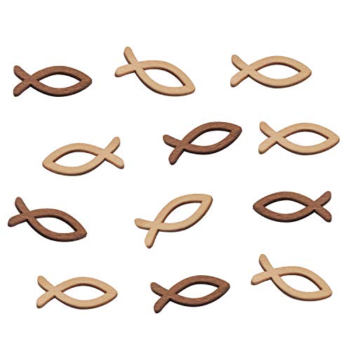FEPITO 100 Holz Fisch Deko Fische Streudeko Tischdeko Verzierung für Taufe, Kommunion und Konfirmation - Klein 3,5cm - (2 Farben x 50 Stück)