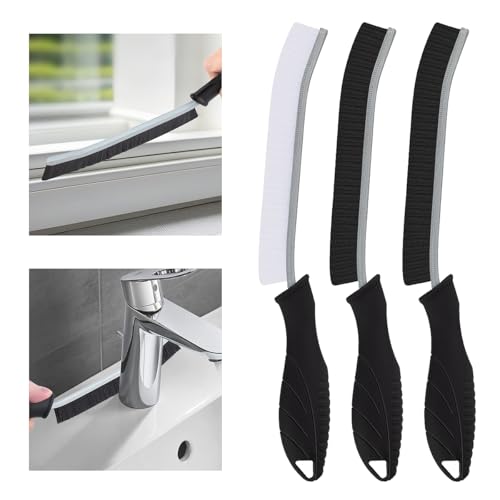 TQRR Hartborsten Eckenreinigungsbürste- Multifunktionale Fugenbürste, Reinigungsbürste, Spaltreinigungsbürste, Reinigungswerkzeuge Für Toilette, Badezimmer, Küche, Haushalt, Fugenmörtel(3, Schwarz)