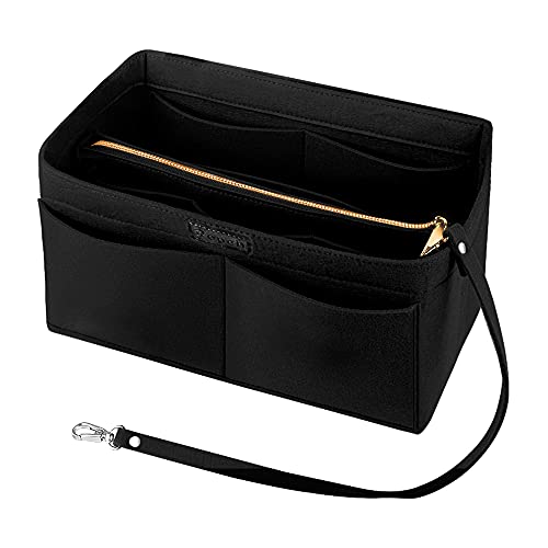Ropch Handtaschen Organizer, Filz Taschenorganizer Bag in Bag Innentaschen Handtaschenordner mit Abnehmbare Reißverschluss-Tasche und Schlüsselkette (Schwarz, L)