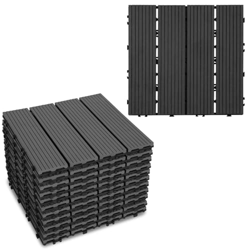 Gimisgu WPC Fliesen 30x30cm, WPC Terrassenfliesen Bodenbelag Klickfliesen Fliese, Wetterfest mit Drainagefunktion, Terrassendielen für Balkon Terrasse 22 Stück/2m², Anthrazit
