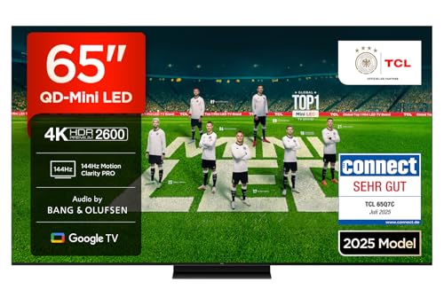 TCL 65Q7C QLED Mini LED Fernseher, 65 Zoll, 4K HDR Premium, Dolby Vision IQ & Atmos, Smart TV mit Google TV, 6.2.2 Sound, 144Hz VRR, AMD FreeSync Premium Pro, HDMI 2.1, AirPlay 2