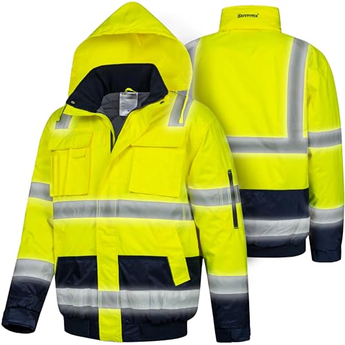 Safetytex Warnschutz Pilotenjacke - Arbeitsjacke - wasserdicht, winddicht, reflektierend - HI VIZ Thermo Jacke - Warnschutzjacke in gelb/marine - Gr. M