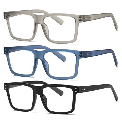 Fsread 3er-Pack übergroße Lesebrillen für Herren mit Blaulichtfilter, TR90-Rechteckrahmen, Computerlesebrillen mit Federscharnieren +2.0