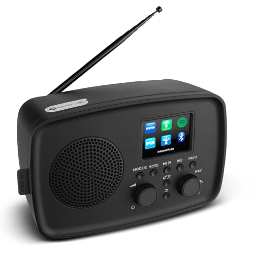 MEDION Internetradio mit DAB+ Life IRE-1 (WLAN, DAB Plus UKW Radio, Bluetooth, EQ, Tropfwasserschutz, Teleskopantenne, Spotify Connect, Wecker Schlummerfunktion, Einstellbarer Display-Dimmer) schwarz