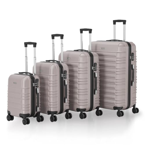 Juskys Hartschale Kofferset Reisekoffer 4 teilig - Zahlenschloss, geräuscharme 360° Rollen groß, Teleskopgriff, leicht - Koffer in Champagner