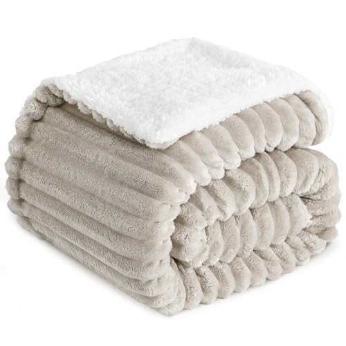 RUIKASI Sherpa Decke 150x200 cm - Flauschige Kuscheldecke Weich Beige, Warme Winterdecke Cord für Sofa & Couch, Dicke Wolldecke XL