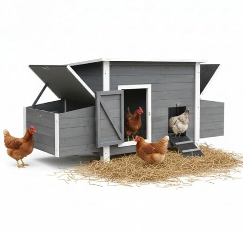 Melko Hühnerstall XXL 179 x 80 x 75 cm Hühnerhaus inkl. Rampe und 2 Nestboxen Hühnervoliere aus Holz (Grau)
