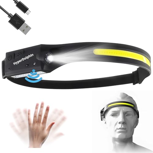 Stirnlampe LED Wiederaufladbar, Kopflampe mit Breitstrahl Stirnleuchte Aufladbar, stirnlampen, adventure light, 230 grad, usb c, 400 Lumen, 5 Modi, Bewegungssensor, Wasserdicht, Angeln (1)