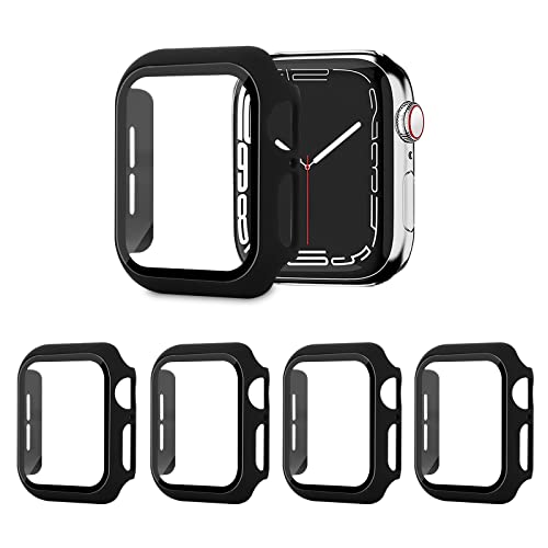 AOTUAO 4 Stück Hülle mit Displayschutz Für Apple Watch SE 3 2 1 Series 6 5 4 44mm, PC Rundum Schutzhülle Kratzfest Schutzfolie Schutz Case für iWatch Series 6 5 4 44mm (4 Schwar)