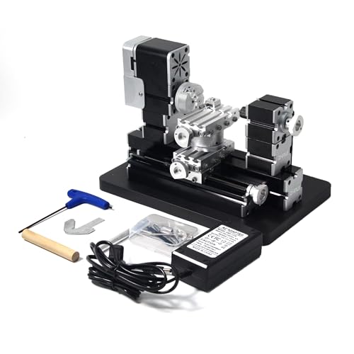 ZHRUI Hochleistungs-Mini-Drehmaschine, 60 W, aus Metall, Heimwerker, 4-Achsen, Drehmaschinen, Werkzeugmaschinen mit Sockel, 12000 U/min, für Holz, Weichmetalle, Plexiglas, Kunststoff