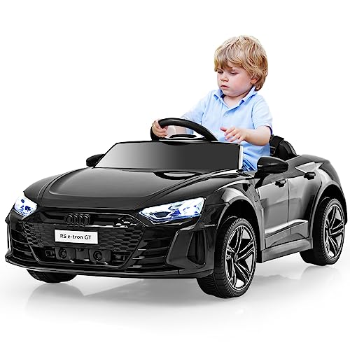 COSTWAY Audi RS Elektroauto für Kinder, 12V Elektro Kinderauto mit 2,4 G Fernbedienung & Musik & Scheinwerfer, 3-5 km/h, Elektrofahrzeuge für Kinder ab 3 Jahre (Schwarz)