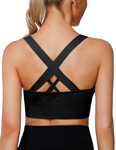 LAJERIN Sport BH Damen Starker Halt Push up Sport Bra Gekreuzt Rücken Gepolstert Sports Bra mit Abnehmbaren Gepolstert für Fitness Lauf Joggen Yoga, Schwarz-L