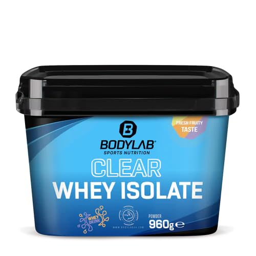 Bodylab24 Clear Whey Isolate Pfirsich-Eistee 960g, Eiweiß-Shake aus bis zu 96% hochwertigem Molkenprotein-Isolat, erfrischend fruchtiger Drink, Whey Protein-Pulver kann den Muskelaufbau unterstützen
