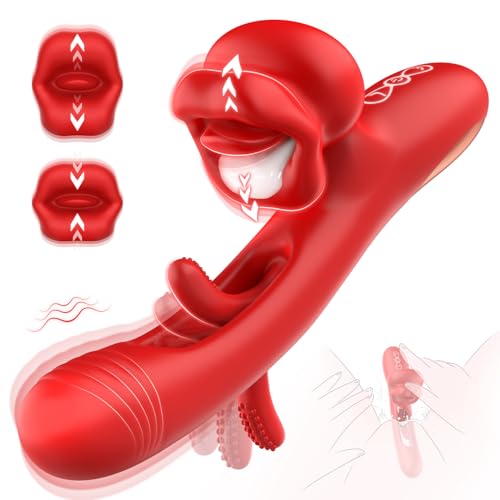 Vibration für Frauen Dildo Vibrator, Sex Spielzeug für die Frau mit 7 Zungenlecken 7 Vibrationmodi 7 Schlagmodi, G Punkt Vibratoren mit Klitoris Stimulator Vibratorensets für Frauen