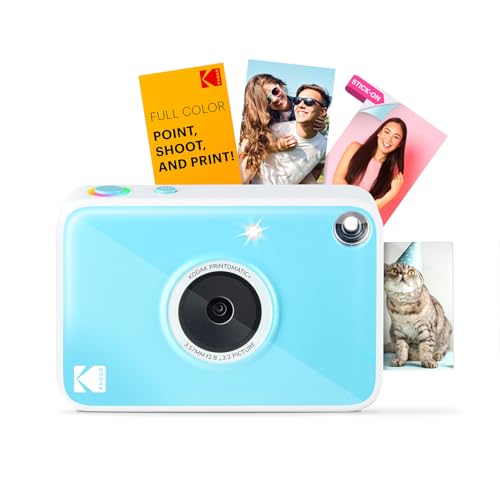 Kodak Printomatic+ Sofortbild Digitalkamera 10MP mit RGB LED, druckt Vollfarb-Fotos auf Zink 2x3” Papier – Blau