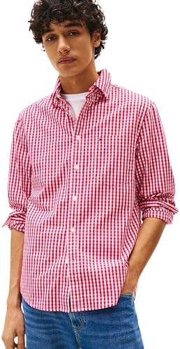 Tommy Hilfiger Herren Hemd Poplin Gingham aus Baumwolle, Mehrfarbig (Vivacious Pink/Check), XL