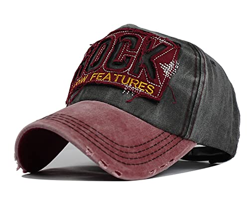 YULOONG Vintage Baseball Cap Stickerei Rock Washed Denim Trucker Cap 100% Baumwolle Sonnenhut für Männer Frauen Verstellbare Größe Schwarz