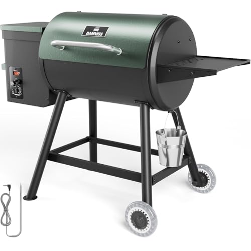 Elektrischer Pelletgrill, 456 m², Kochbereich, Pelletsmoker mit automatischer Zufuhr und PID-Regler, 260 °C, maximale Temperatur, 8-in-1-Grill mit Fleischsonde und Beistelltisch mit Haken, perfekt für