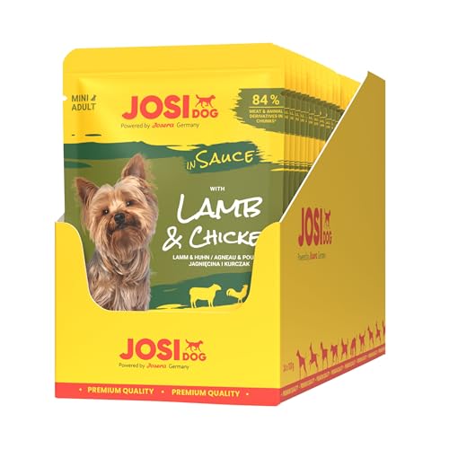 JosiDog Mini Lamb & Chicken in Sauce (24 x 100 g) | Adult | Premium Nassfutter für kleine Rassen | Mit feinem Lamm & Huhn in schmackhafter Sauce | Ohne Konservierungsmittel | 24er Pack