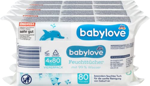 Babylove Artikel (400 Tücher (5x80St), Babylove Feuchttücher mit 99% Wasser)