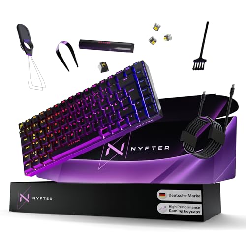 Nyfter - 75% Gaming Keyboard - DOPPELTE Dämpfung, PRE-LUBED Gateron Yellow Switches, HOTSWAPPABLE, 100% RGB Beleuchtung, ISO DE Layout NYFBOARD GEN2 Gaming Tastatur
