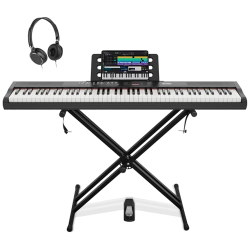 STRICH 88 Key Digital Piano Full Size Electric Keyboard with Stand, Semi-Weighted Sensitive Keys, Portable Electric Piano Set for Beginner, Bundle with Sustain Pedal, Headphones, Music Rest, SEP-150S