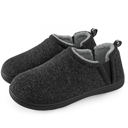 Snug Leaves Herren Fuzzy Kunstwolle Memory Foam Hausschuhe Anti-Rutsch warm Kunst-Sherpa Hausschuhe mit Doppelseitigen elastischen Einsätzen Grau,46-47 EU