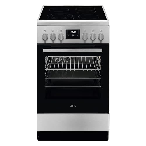 AEG Standherd mit Glaskeramik-Kochfeld 50cm, A, 1 Paar Teleskopschienen, Bräter- und Mehrkreiskochzone, Grill, Edelstahl mit Antifingerprint, CCB544OCBM