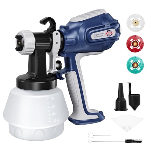 HeroJet Farbsprühsystem 700W HVLP, Farbsprühpistole mit 1200ml Behälter, Farbsprühgerät mit 3 Düsen & 3 Sprühmustern, Höhere Durchflussrate 1500 ml/min, Staubblas-Düse & Sauberer Anschluss
