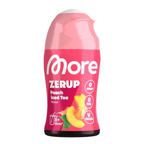 MORE Zerup, Peach Iced Tea, 65 ml, für bis zu 8 l Fertiggetränk, zuckerfreier Sirup mit echten Fruchtextrakten, vegan, zero Kalorien - made in Germany