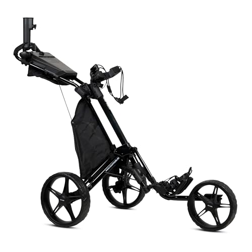 tour made RT-140 Swivel Push Golftrolley klappbar I Zuladung bis 25kg - starker Alu-Rahmen I Deutsche Markenqualität I viel Zubehör inklusive (Black-Black)