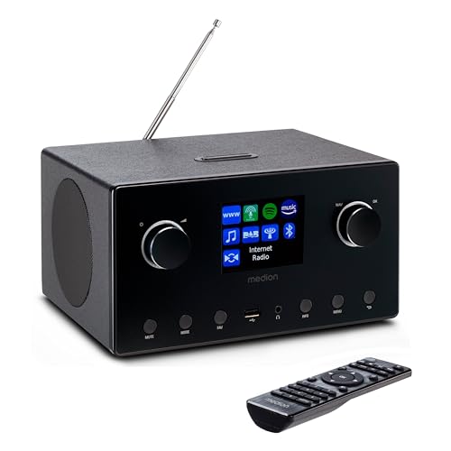 MEDION P85444 2.1 Internetradio mit Subwoofer (DAB+, UKW Radio, Spotify Connect, WLAN, Bluetooth, Streaming, Equalizer, Farbdisplay, USB, AUX, Wecker, Schlummerfunktion, Sleep Timer) schwarz