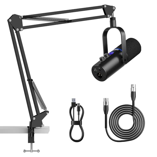Ortizan XLR/USB Dynamische Mikrofone, Gaming Mikrofon mit Stummschalttaste und Arm, Hall-Effekten, Rauschunterdrückung, Kopfhöreranschluss, Podcast Mikrofon für Streaming/Aufnahmen/Gesang - Schwarz