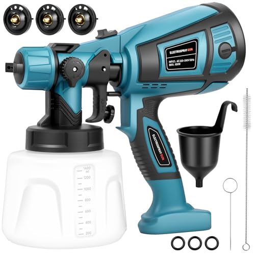 HOTUT Hand Farbsprühsysteme,Elektrische Spritzpistole,Große Kapazität Zaun Farbspritzgerät mit 3 Düsen und 3 Muster,Einstellbarer Durchfluss für Gartenzaun,Wände,Möbel,Decke,DIY