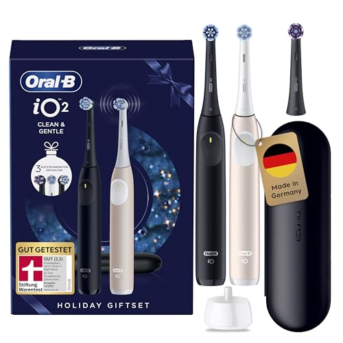 Oral-B iO Series 2 Elektrische Zahnbürste — Doppelpack — Electric Toothbrush, Inkl. 3 Aufsteckbürsten, Reise-Etui — 3 Putzmodi für Zahnpflege, GUT GETESTET (2,2) von STIFTUNG WARENTEST, Schwarz/Pink