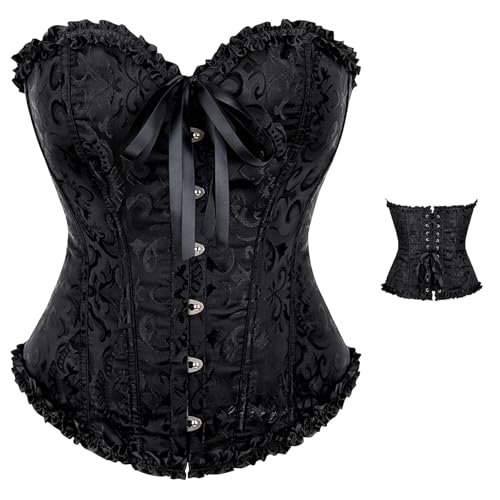 Beewiner Damen Vollbrust Corsage Korsett Top Corsage Top, Korsett Bustier Corsage Frauen Bridal Wäsche Schnürt Knochen Halloween Fasching (DE/NL/SE/PL, Alphanumerisch, XS, Regular, Regular, Black)