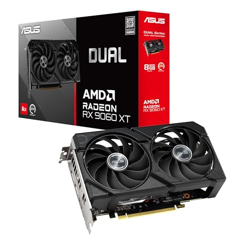 ASUS Dual Radeon RX9060XT 8G GDDR6 Gaming Grafikkarte (AMD RDNA 4 Architektur, 2,5-Slot Design, DUAL BIOS, PCIe 5.0, 1x HMDI 2.1b, 2X DisplayPort 2.1a, DUAL-RX9060XT-8G)
