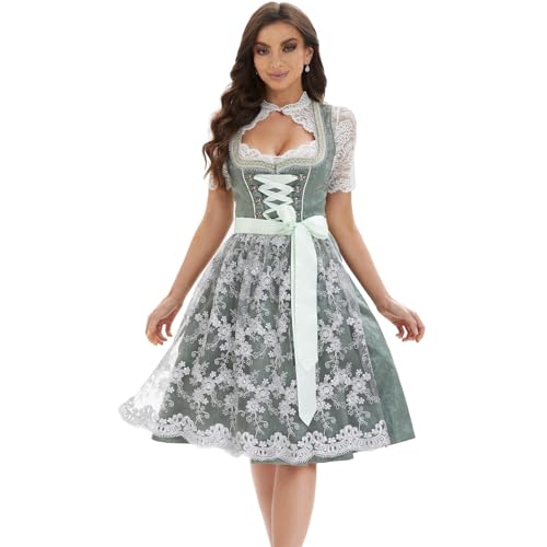 Goxozzy Dirndl Damen Midi, Dirndl für Damen, Frauen Dirndel Oktoberfest Kostüme Traditionelles Deutsches Kleid (DE/NL/SE/PL, Numerisch, 34, Regular, Regular, 60cm, Grün)