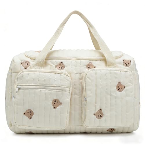 Jadyon Gesteppte Wickeltasche, Wickeltasche, Stilvolle Große Kapazität Baumwolle Reise Wickeltasche Tragetasche Henkeltaschen Tragbare, Mom Bag Diaper Bag für Krankenhaus- und Wochenendreisen,48x22cm