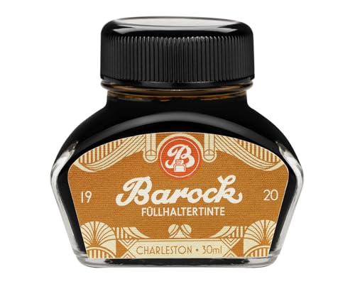 Barock 1920 Füllhaltertinte Charleston, Schreibtinte für Füllhalter, Glasfedern, Tintenroller, Füllertinte im Glas gelb, 30 ml